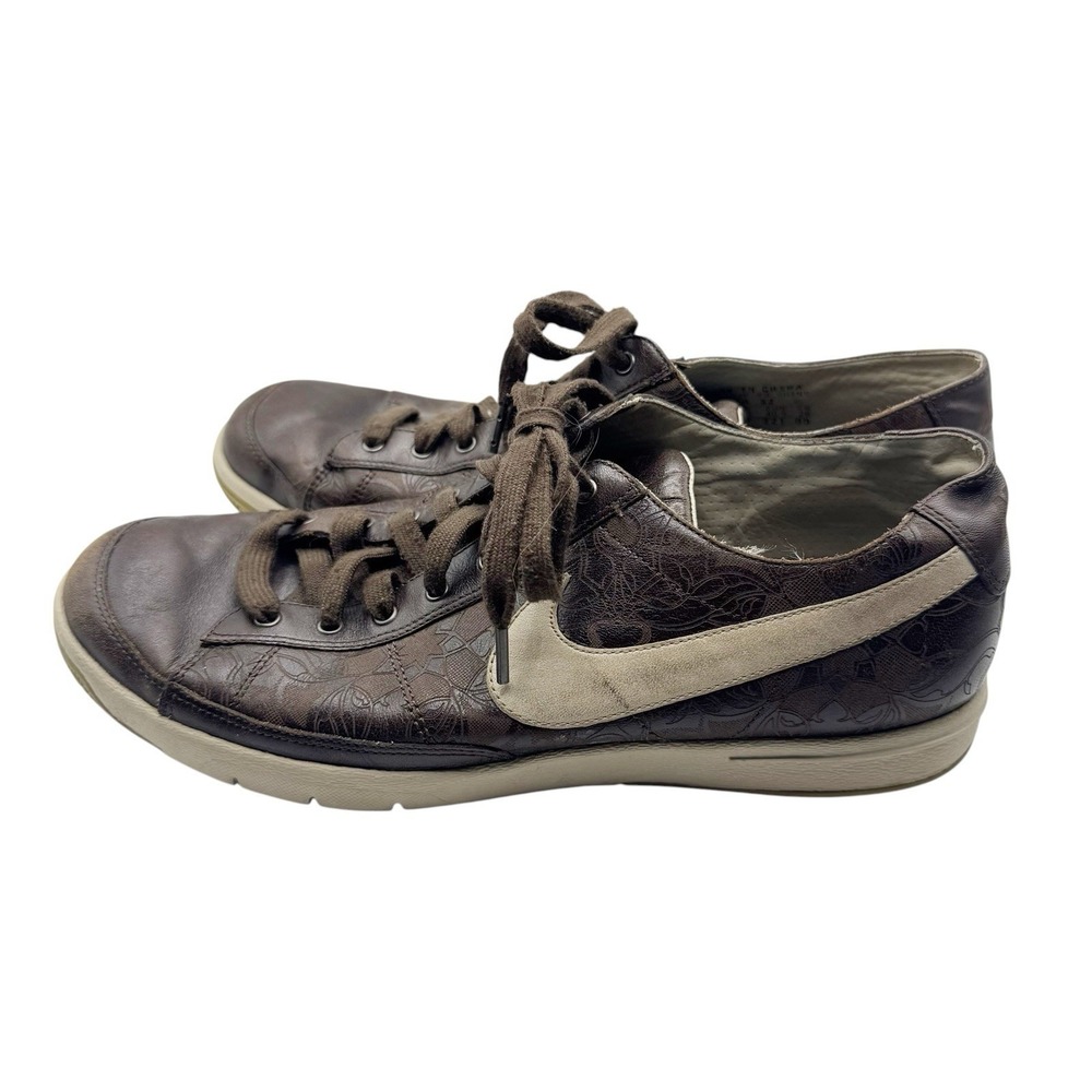 Nike Women 9 Brown Leather Embossed Swoosh Low Profile 050810 - Picture 3 of 8